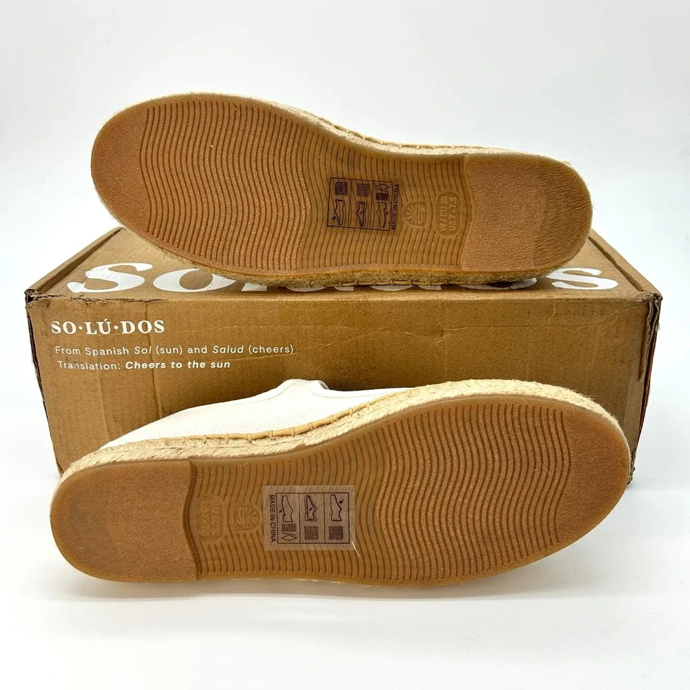 Soludos Mary Jane Espadrilles Womens Size 7-7.5 White Organic Cotton Flats NEW